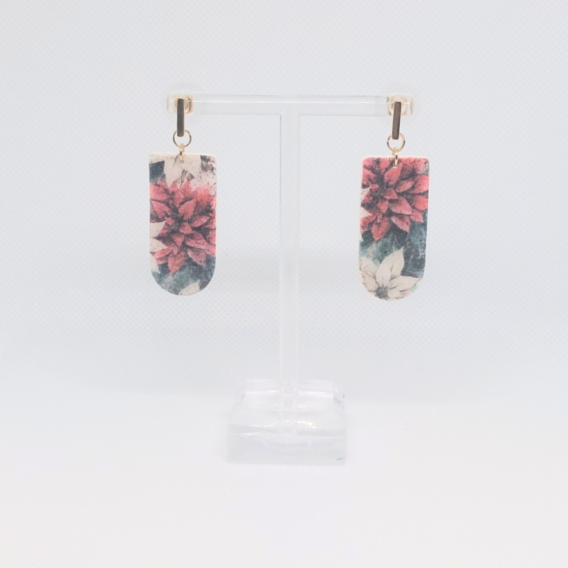 Traditional poinsettia earring, upside down skinny arch - gold