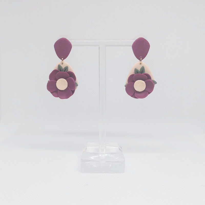 The Maddison earring, cream and purple - gold