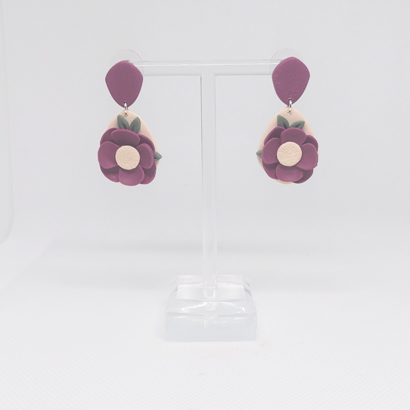 The Maddison earring, cream and purple - silver